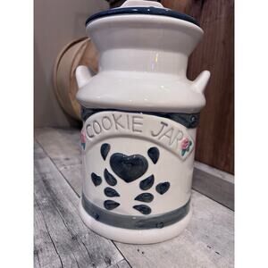 Vintage Ceramic Milk Can Cookie Jar by Jay Import Co 1996 Cottage Country Blue